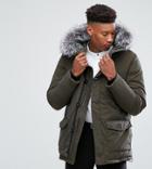 Devils Advocate Tall Premium Parka With Japanese Faux Fur Hood Coat - Green