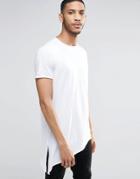 Asos Super Longline T-shirt With Hanky Side Hem In White - White