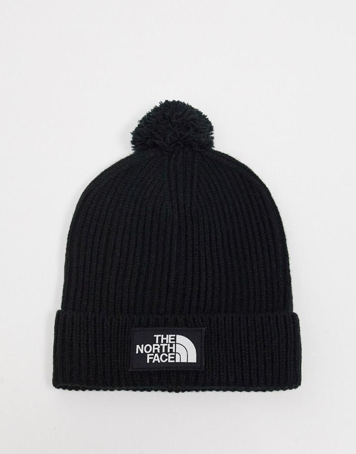 The North Face Logo Box Pom Beanie In Black
