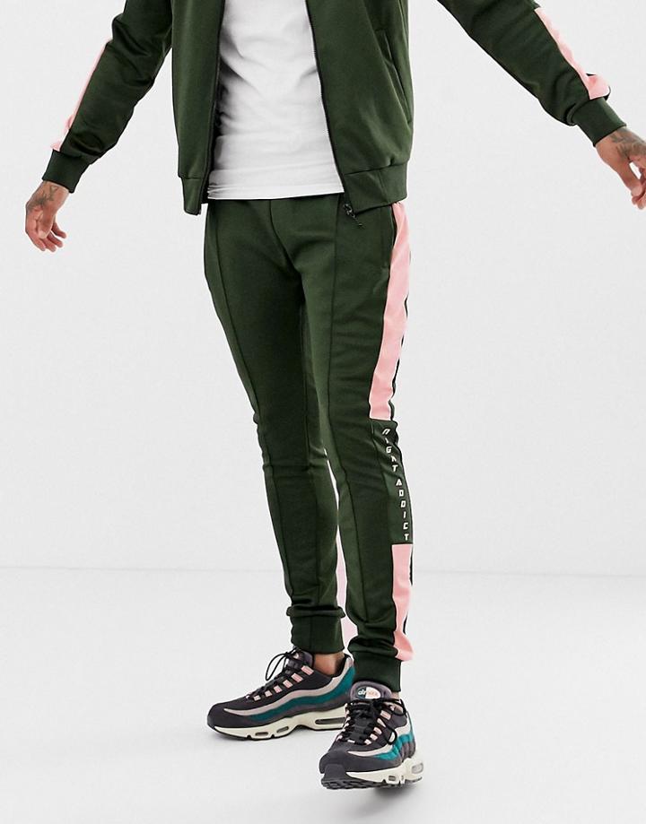 Night Addict Skinny Fit Paneled Joggers - Green