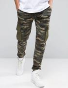 Asos Slim Camo Joggers With Cargo Pockets - Khaki