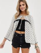 En Creme Embroidered Cover Up With Tie Front And Tassle Detail - Multi