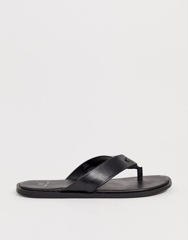 River Island Leather Flip Flops In Black