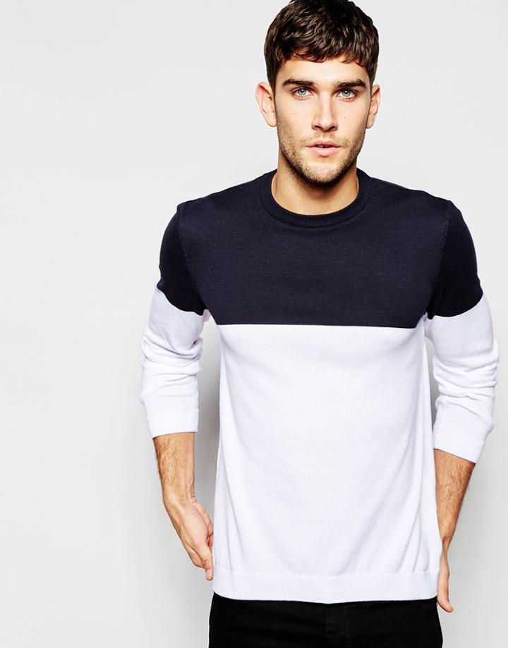 Asos Color Block Crew Neck Sweater In Cotton