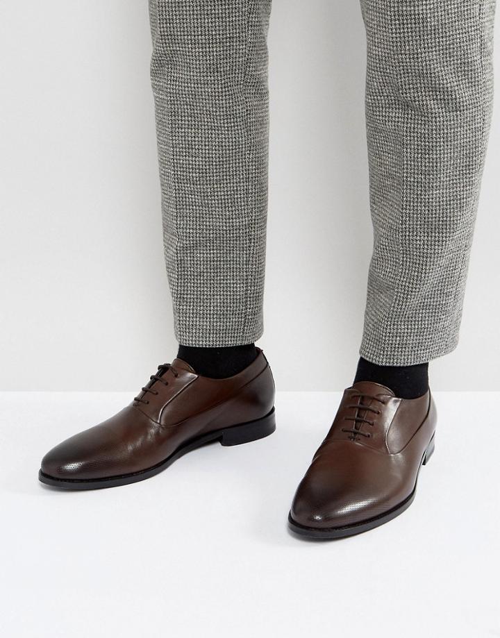 Hugo By Hugo Boss Pathos Burnished Leather Toe Detail Oxford Shoe In Brown - Brown