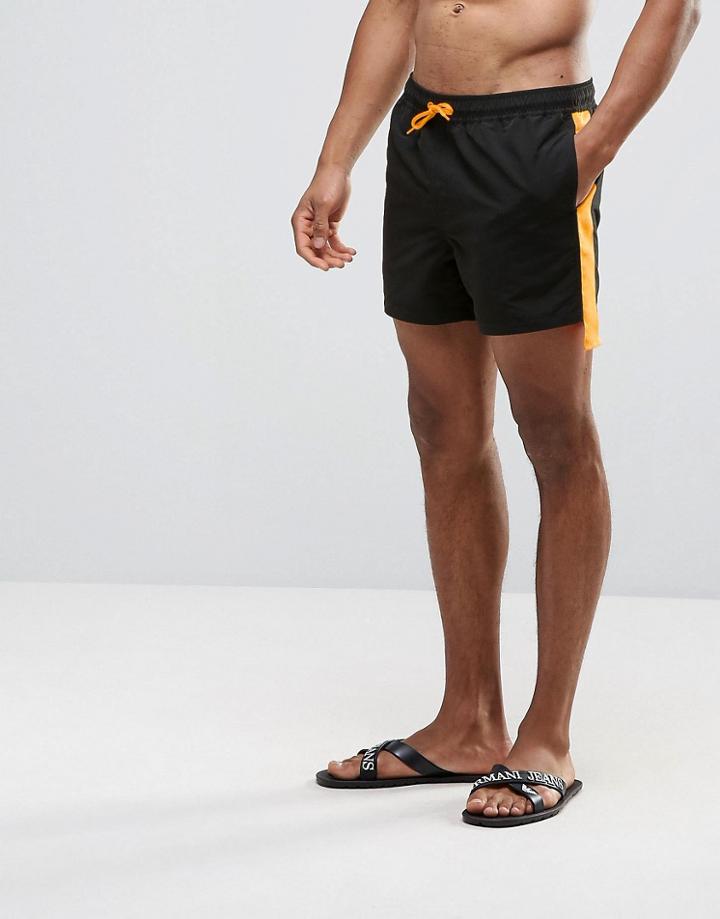 Asos Swim Shorts In Black With Side Tape Detail In Short Length - Black
