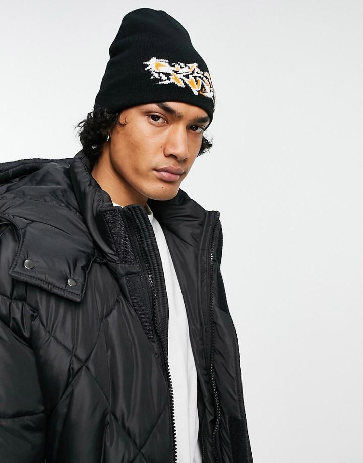 Asos Design Skull Beanie In Black With Graffiti Print