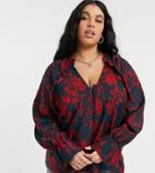 In The Style Plus X Jac Jossa Frill Neck Smock Top In Contrast Orange Floral-multi