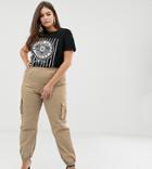 Prettylittlething Plus Cargo Pants In Stone With Pocket Detail - Beige