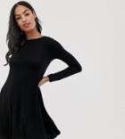 Boohoo Basic Scoop Neck Long Sleeve Swing Dress In Black - Black
