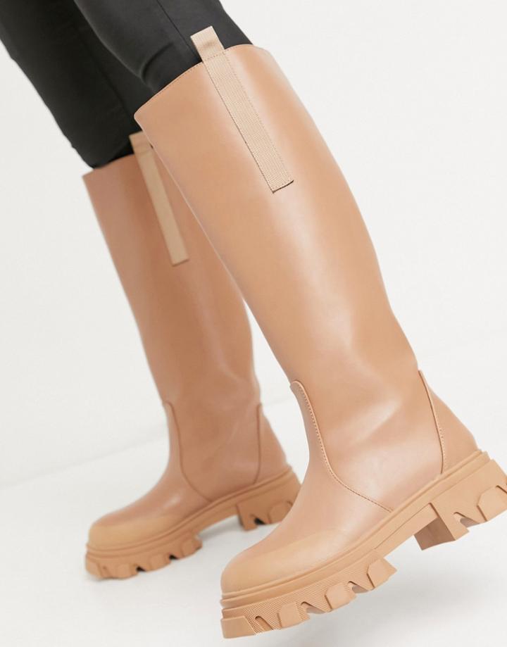Public Desire Genius Knee High Chunky Boots In Tan-brown