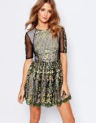 Millie Mackintosh Embroidered Mini Dress With Sheer Details - Black