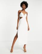 Bardot Ultra Cut Out Peekaboo Midi Dress With Thigh Split In White