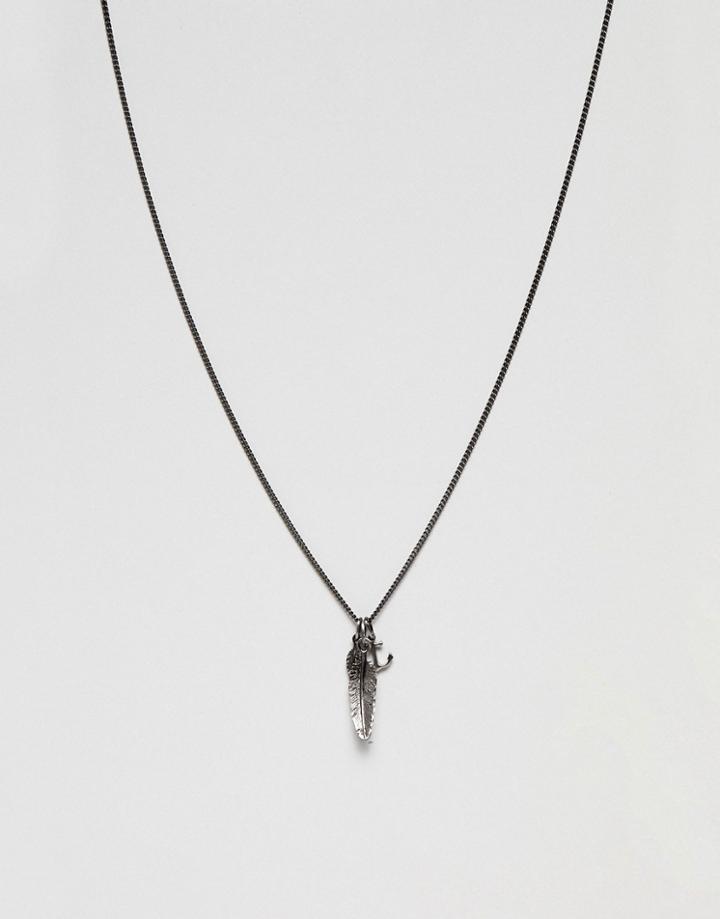 Simon Carter Feather Charm Necklace In Antique Finish - Silver