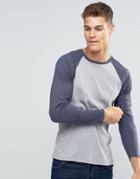 Asos Rib Muscle Long Sleeve T-shirt With Contrast Raglan Sleeves - Gray