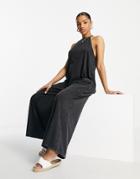 Asos Design Washed Slouched Pocket Jumpsuit In Charcoal-gray