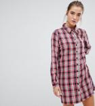 Daisy Street Shirt Dress In Vintage Check - Red
