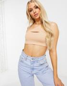 Unique21 Knitted One Shoulder Cut Out Crop Top In Blush-pink