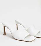 Asos Design Wide Fit Hattie Mid-heeled Mule Sandals In White