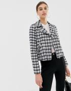 River Island Boucle Biker Jacket In Mono-multi