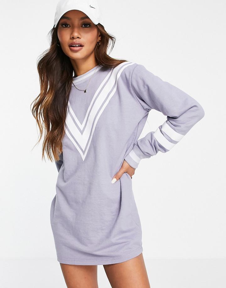 Unique21 Varsity Sweatshirt Dress In Gray & White-multi