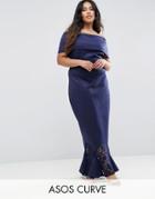 Asos Curve Scuba Bardot Lace Pephem Maxi Dress - Navy