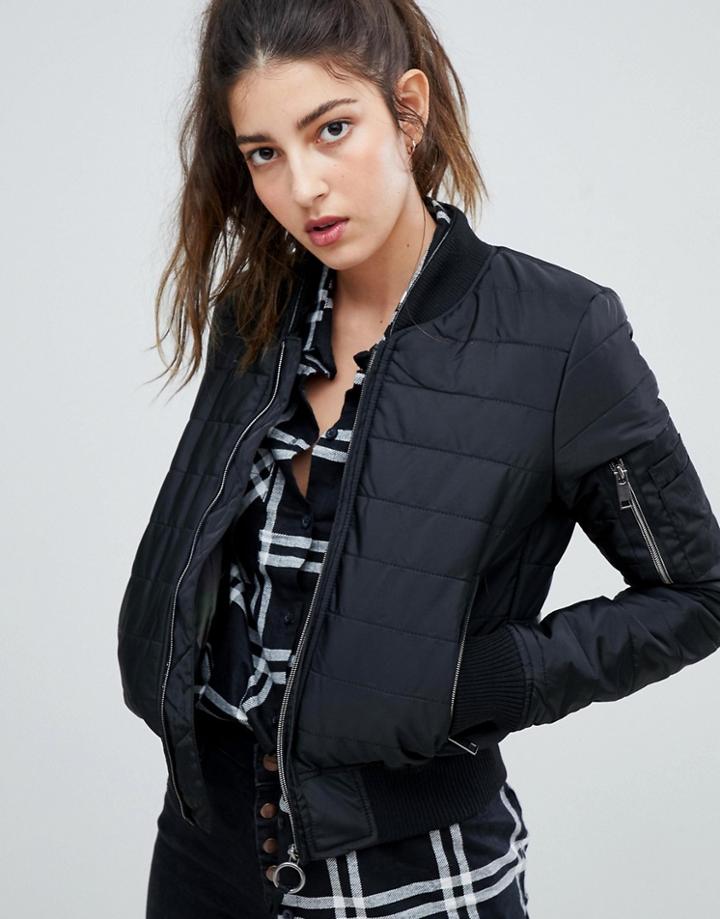 Brave Soul Alex Padded Bomber Jacket - Black