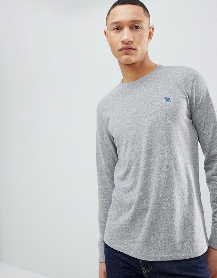 Abercrombie & Fitch Long Sleeve T-shirt With Moose Logo In Gray Marl - Gray