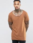 Asos Super Longline T-shirt In Texture Slub With Scoop Neck And Hem - Auburn