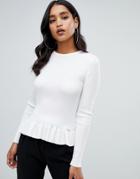 Lipsy Ribbed Sweater With Pephem In Ivory - White