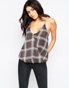 Ax Paris Wrap Front Cami Top In Grid Print - Black