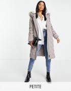 Ever New Petite Belted Quilted Puffer Coat With Faux Fur Hood Trim In Mink-pink
