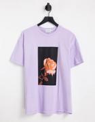 Topman Oversize T-shirt With Photographic Rose Print In Lilac-purple