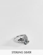 Asos Design Sterling Silver Tiger Ring With Crystals - Silver
