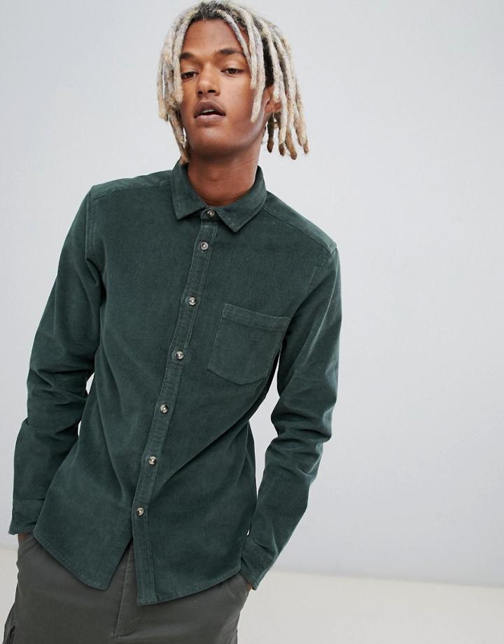 Asos Design Slim Fit Stretch Cord Shirt In Green - Green