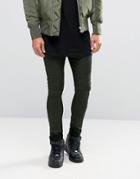 Asos Extreme Super Skinny Jeans With Biker Panels In Khaki - Green