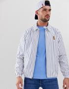 Polo Ralph Lauren Bayport Crest Badge Stripe Oxford Lightweight Harrington Jacket In White/blue