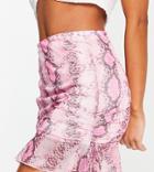 Missguided Mini Skirt With Frill Hem In Pink Snake - Part Of A Set