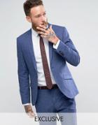 Heart & Dagger Slim Wedding Suit Jacket In Linen Mix - Blue