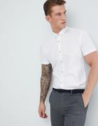 Moss London Extra Slim Short Sleeve Oxford Shirt In White - Pink
