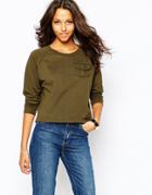 People Tree Organic Cotton Sweatshirt With Pocket Detail - Khaki