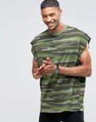 Asos Super Oversized Camo T-shirt In Heavy Jersey With Snow Wash - Green
