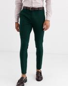 Asos Design Wedding Super Skinny Suit Pants In Forest Green Micro Texture