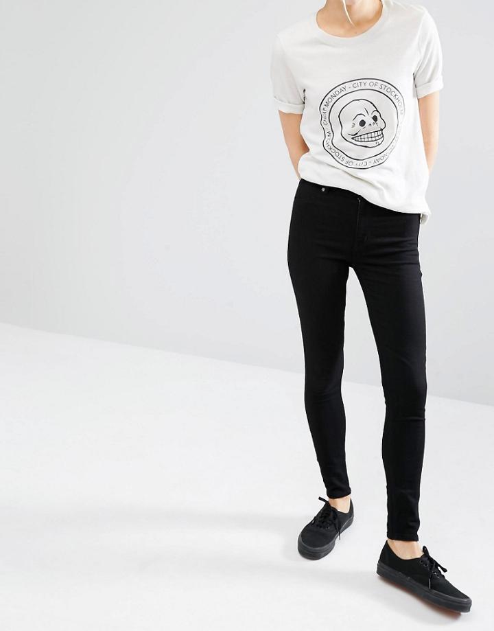 Cheap Monday Spray On High Waist Organic Cotton Skinny Jeans - Black