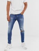 Mennace Skinny Rip Jeans In Blue
