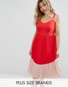 Lost Ink Plus Pleated Tea Dress With Contrast Color Block Hem - Red