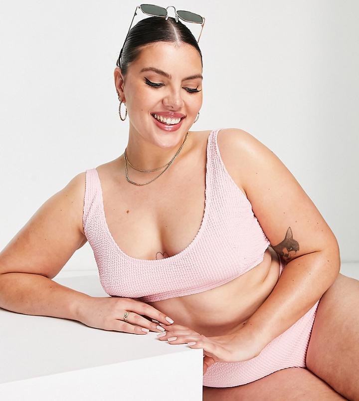 Peek & Beau Curve Exclusive Mix And Match Crop Bikini Top In Pink Scrunch