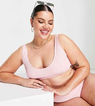 Peek & Beau Curve Exclusive Mix And Match Crop Bikini Top In Pink Scrunch