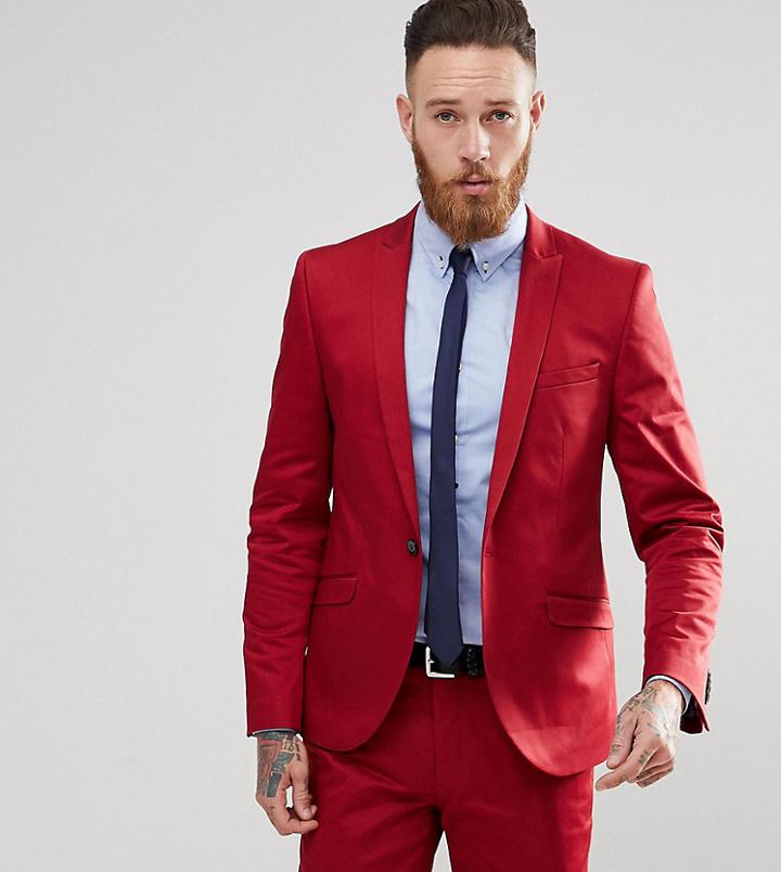Heart & Dagger Skinny Suit Jacket In Cotton Sateen - Red