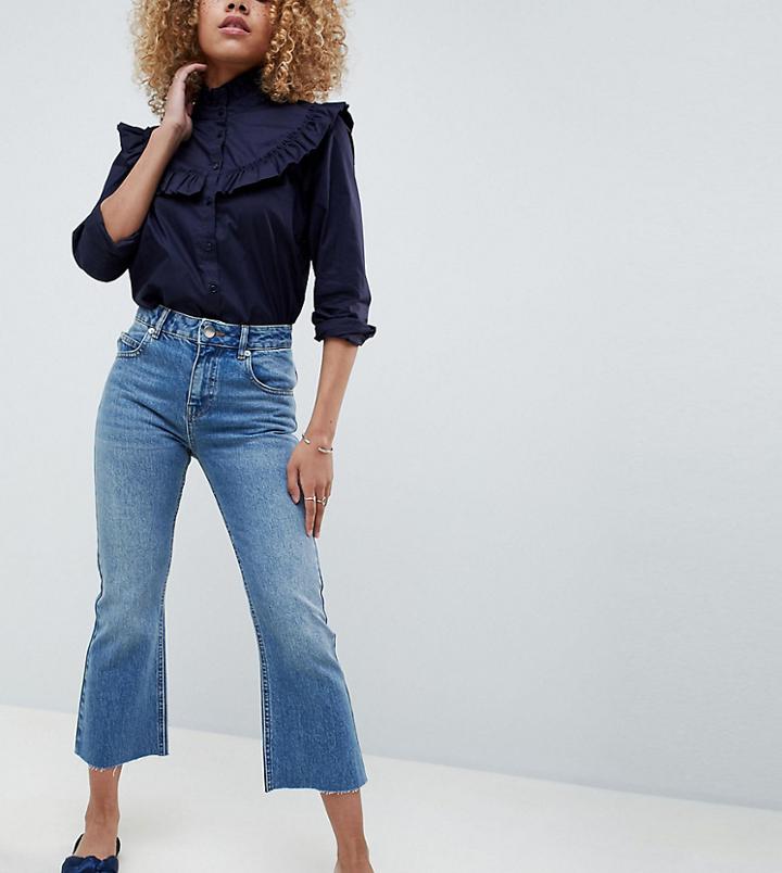 Asos Design Petite Egerton Rigid Cropped Flare Jeans In Vintage Mid Wash-blue